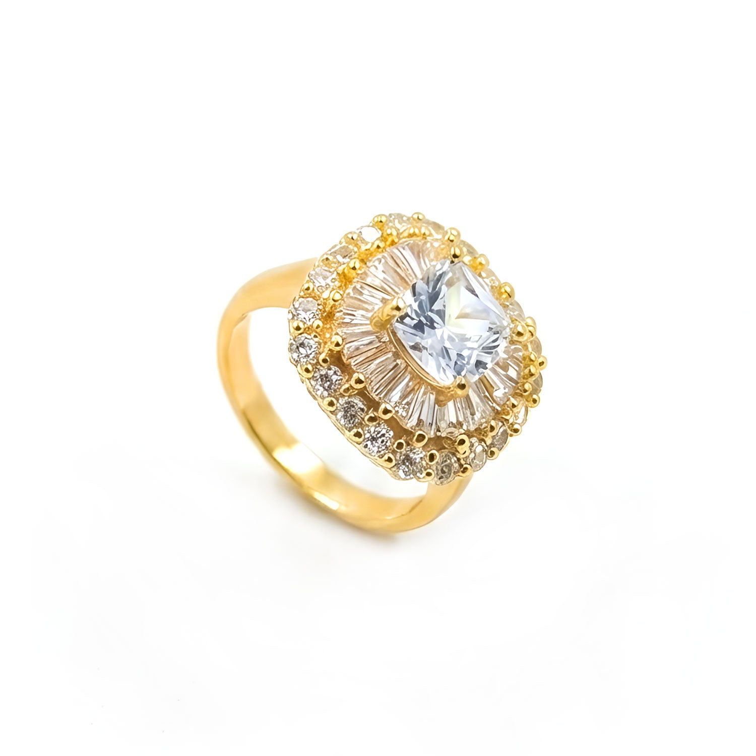 Artklim Gold-Plated Regal Halo Crystal Design Anti-Tarnish Ring