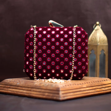 Maroon Sequins Embroidery Clutch