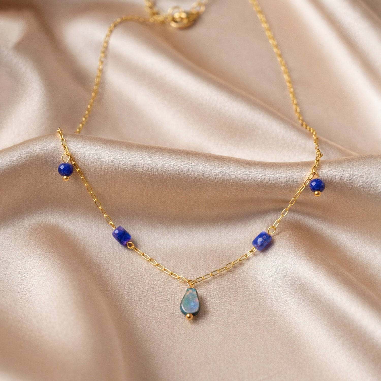 Artklim Gold-Plated Elegant Blue Bead Drop Anti-Tarnish Pendant Necklace