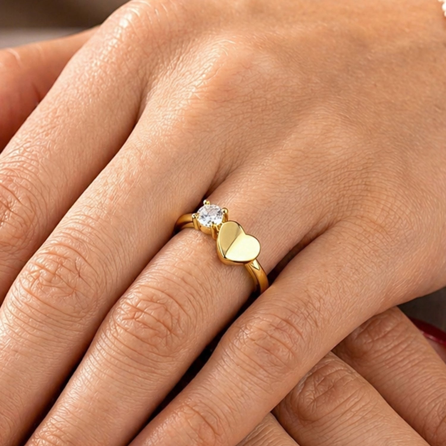 Artklim Gold Heart Charm Adjustable Anti-Tarnish Ring