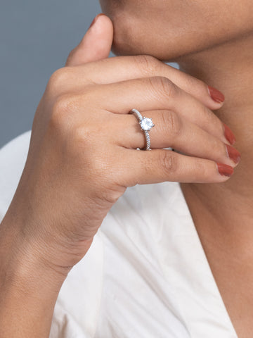 Artklim Sliver- Tone Solitaire Shine Anti-Tarnish Ring