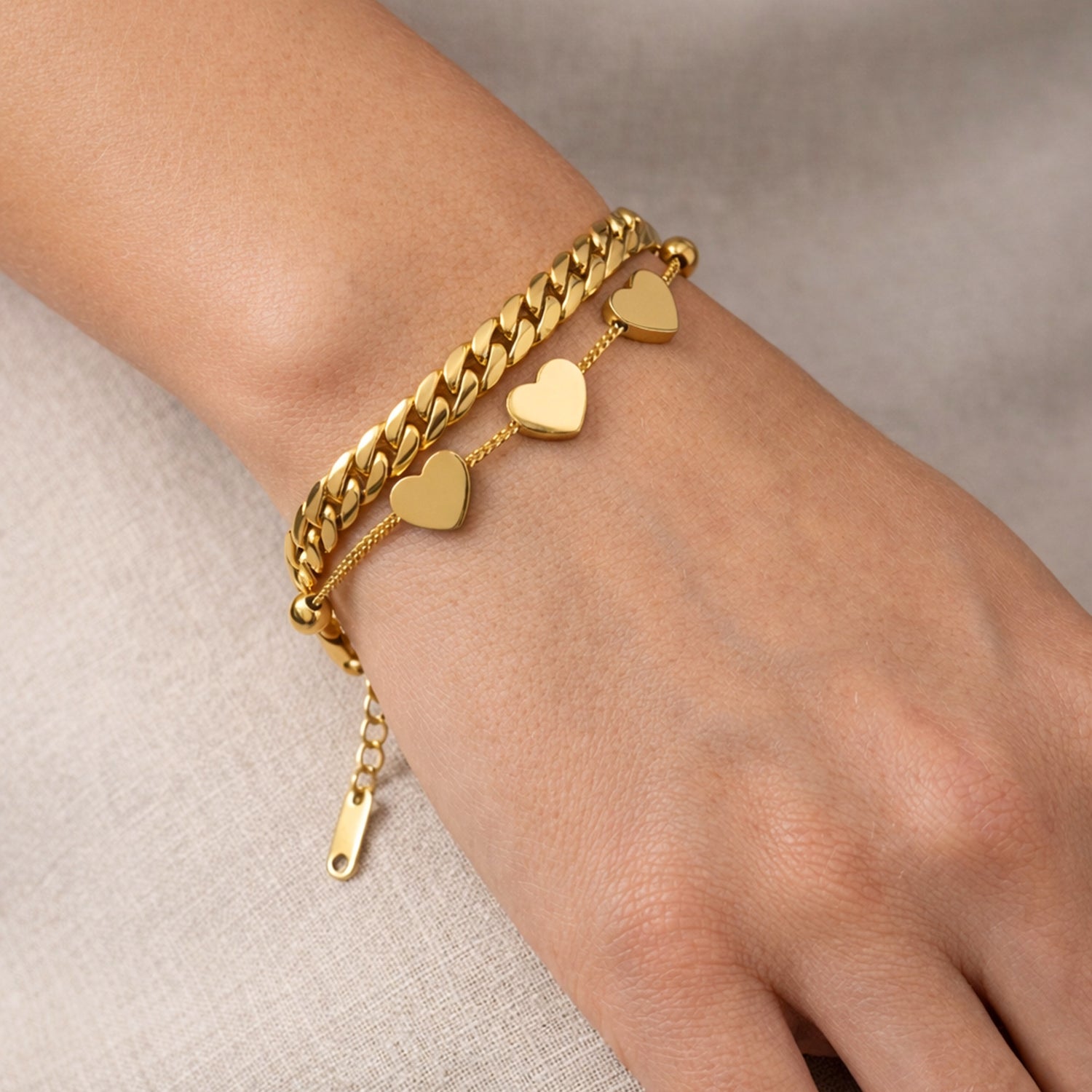 Artklim Minimal Heart Cuban Chain Gold Bracelet Anti-tarnish