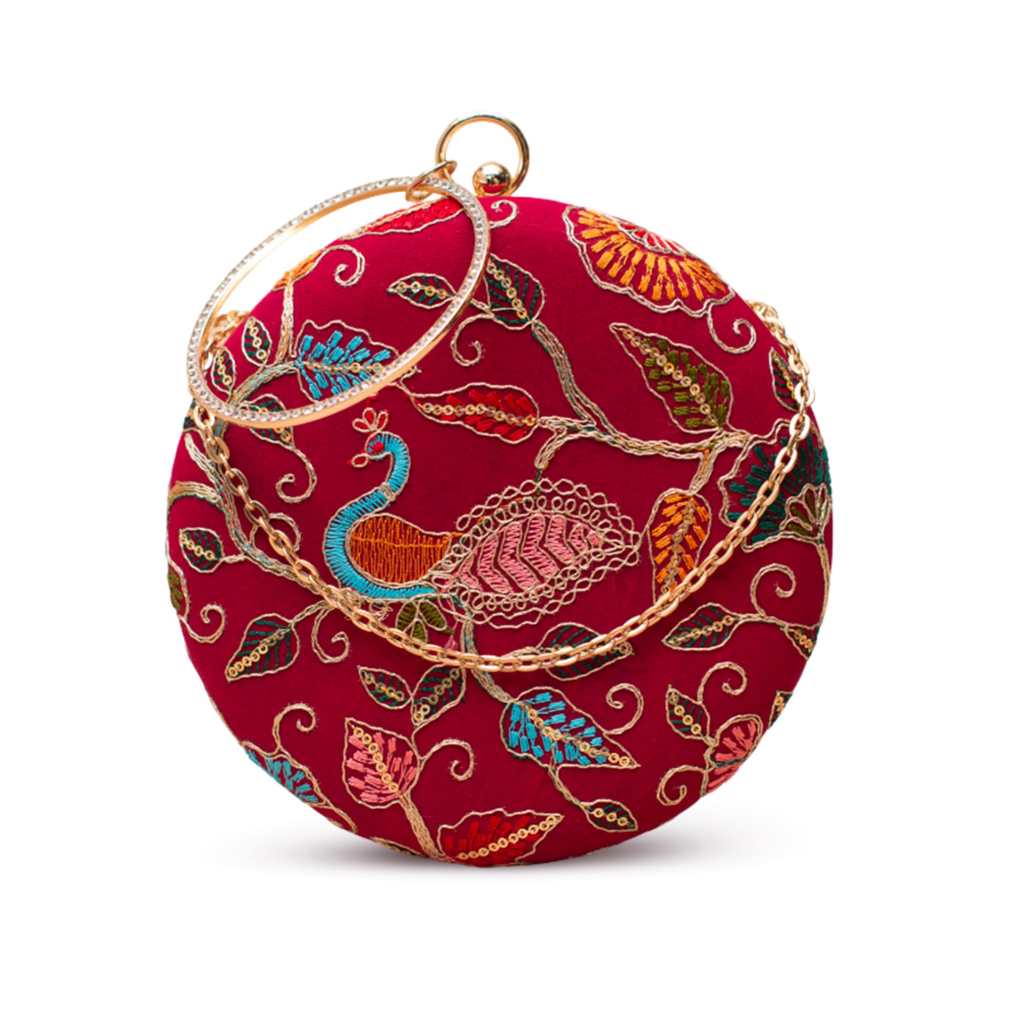 Artklim Crimson Peacock Majesty Embroidery Clutch