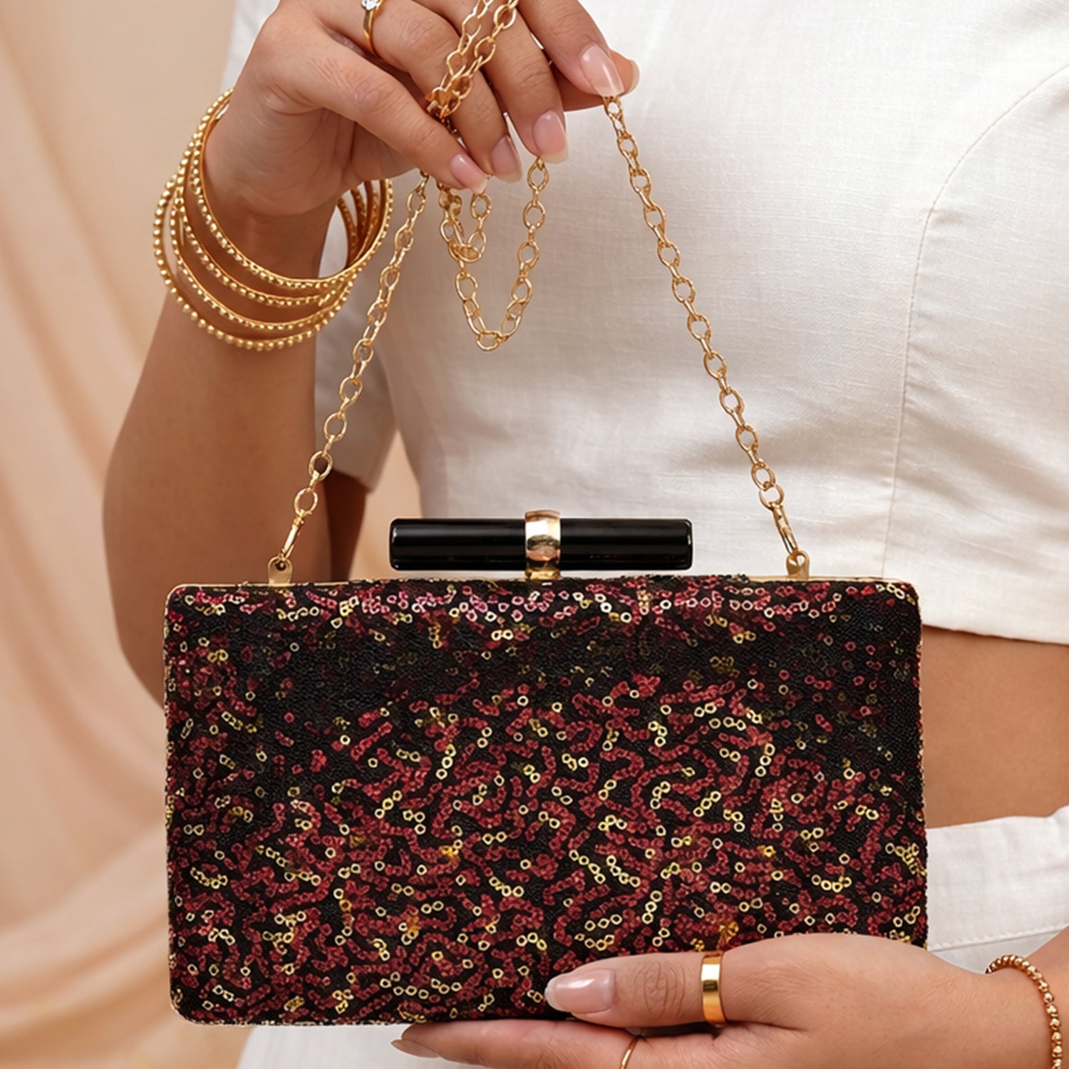 Artklim Red Designer Embroidred Clutch