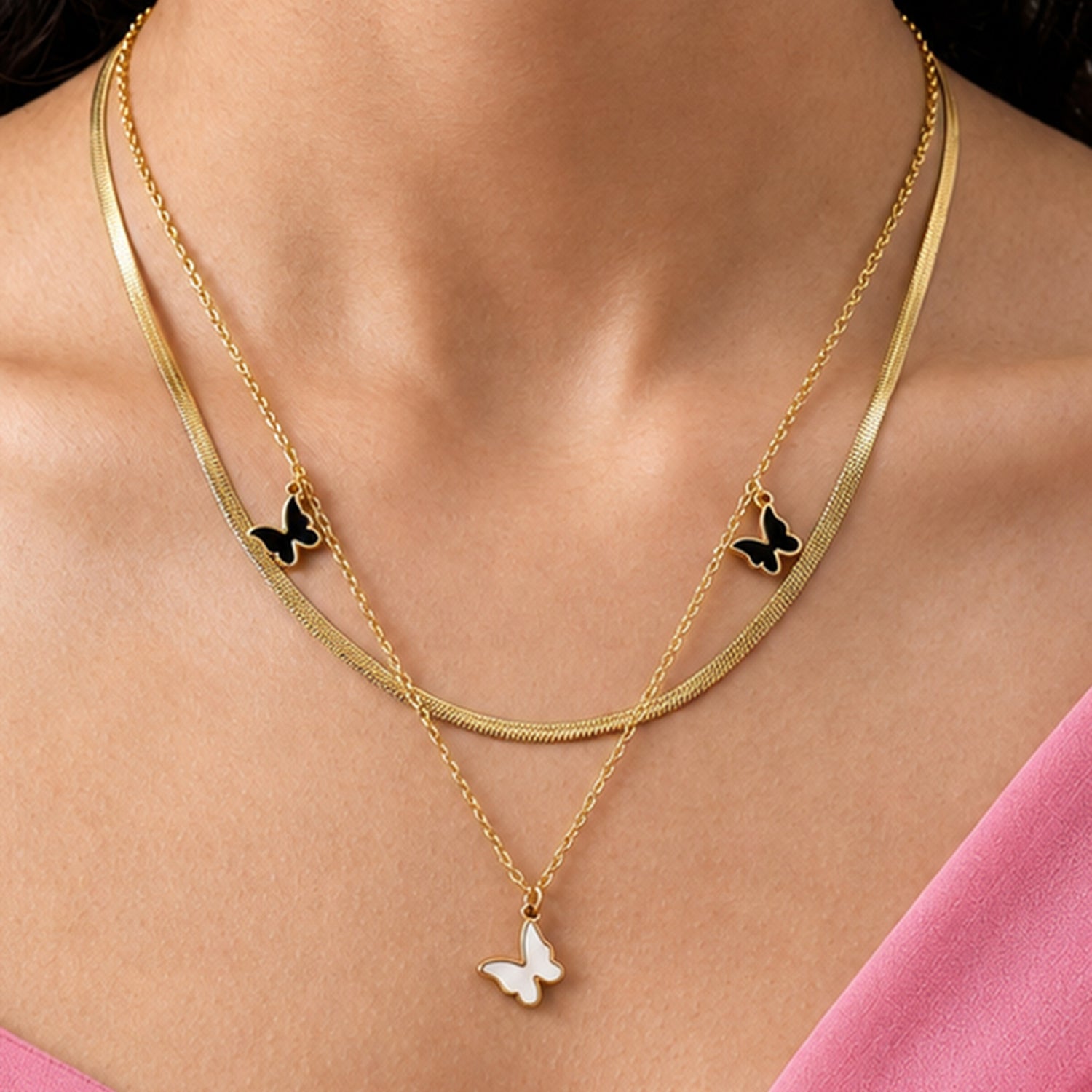 Artklim Golden Butterfly Layered Anti-tarnish Necklace
