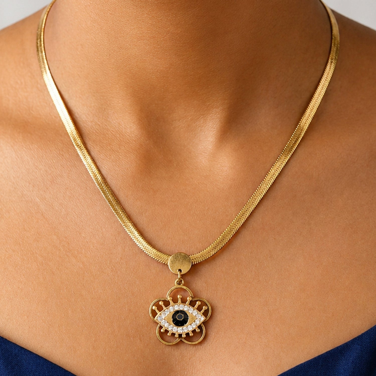Artklim Gold Evil Eye Charm Anti-tarnish Necklace
