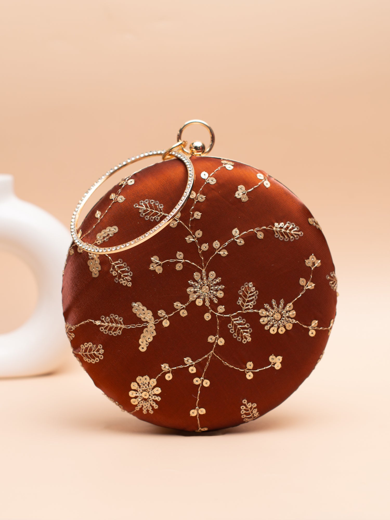 Artklim Copper Brown with Golden Floral Embroidery