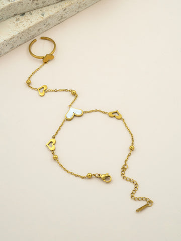 Artklim Elegant Golden Heart Anti Tarnish Ring Bracelet