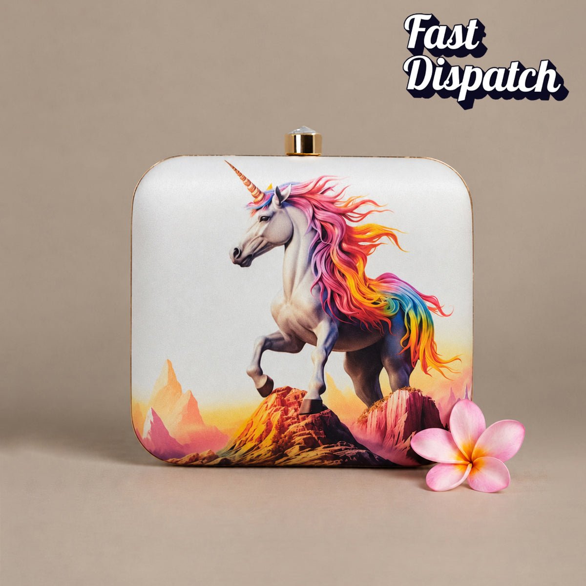 Artklim Colorful Rainbow Unicorn Fantasy Printed Clutch