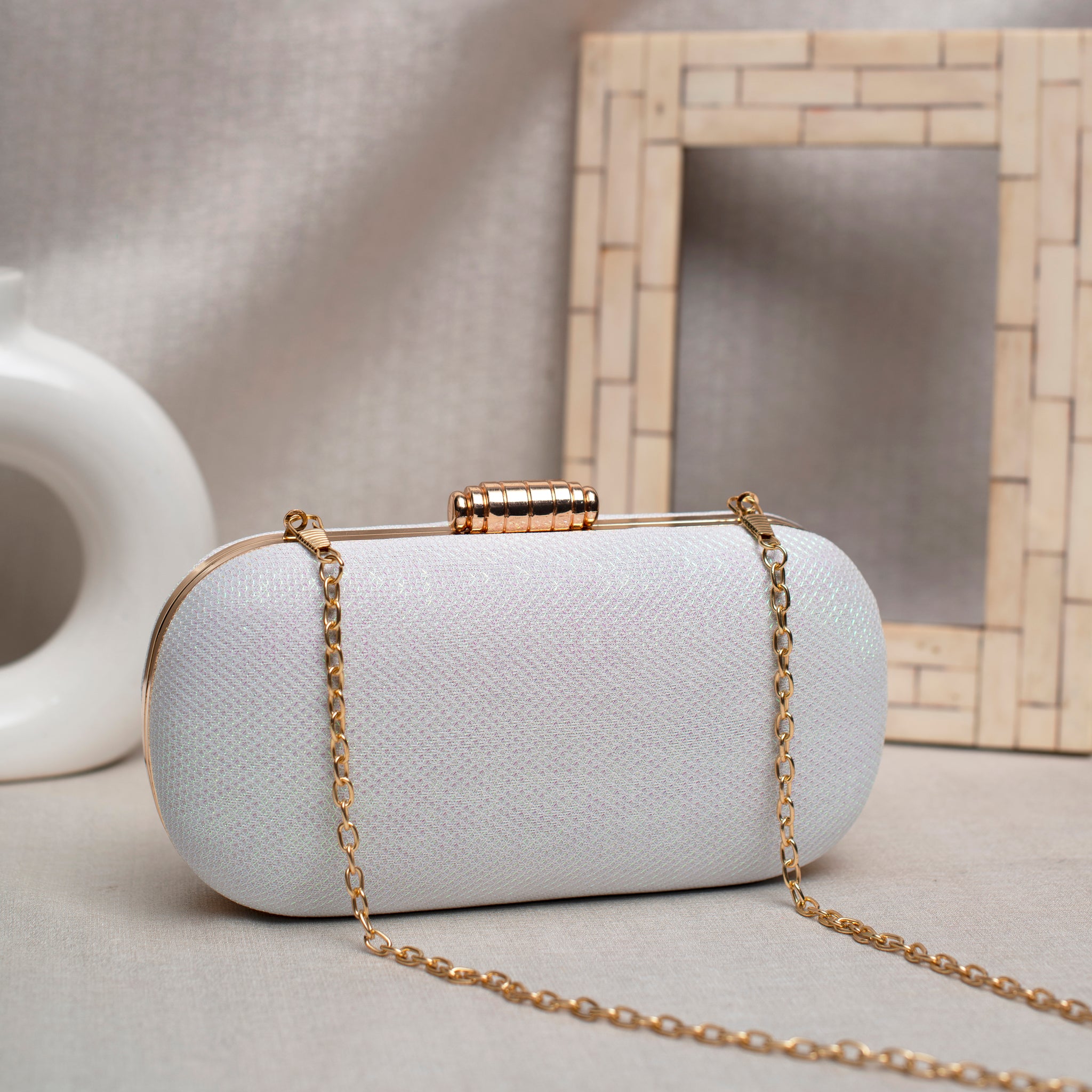 White Shimmery Fabric Clutch