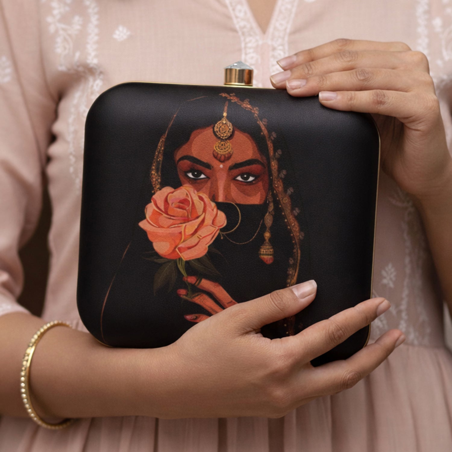 Floral Woman Face Printed Clutch