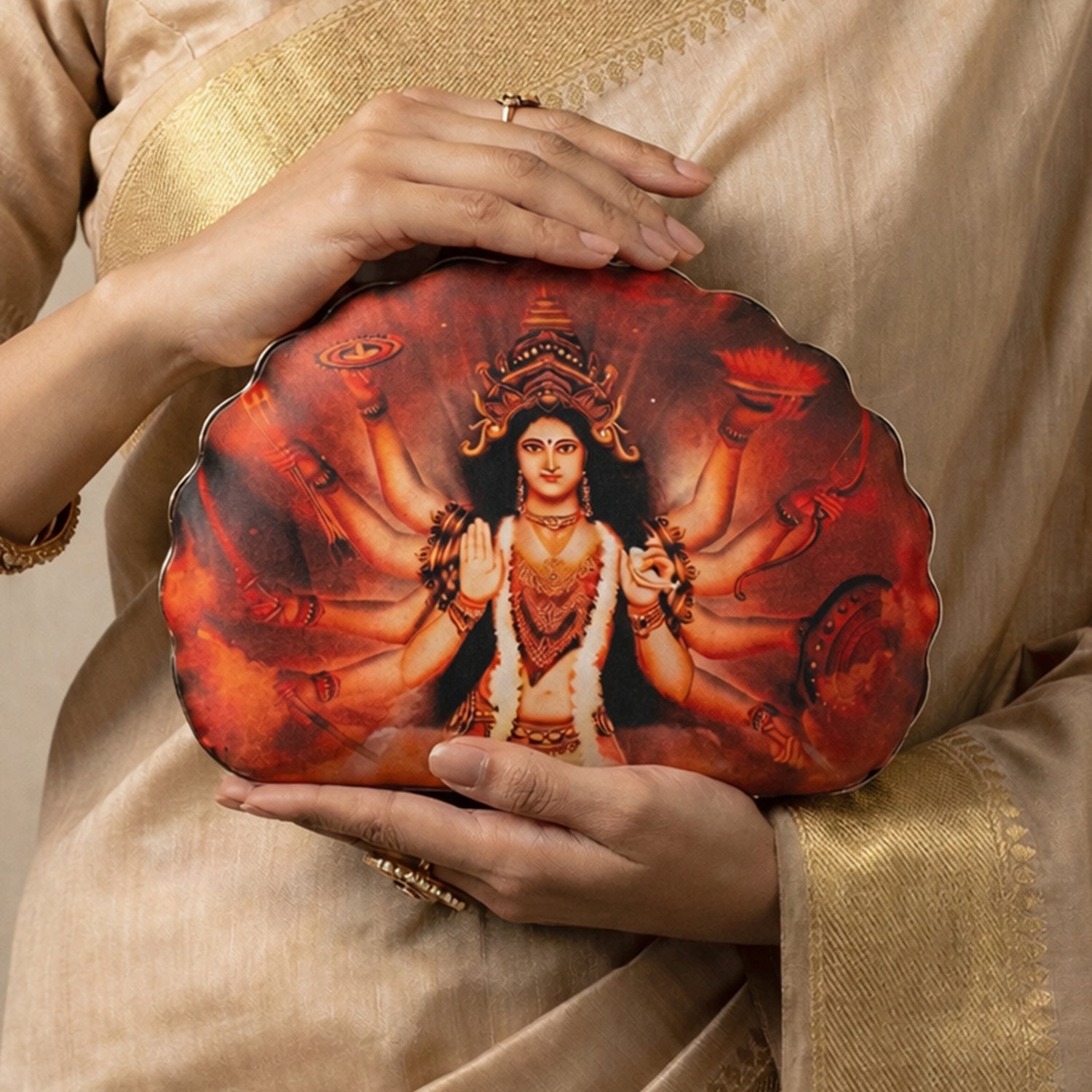 Artklim Goddess Durga Printed D-Shape Clutch