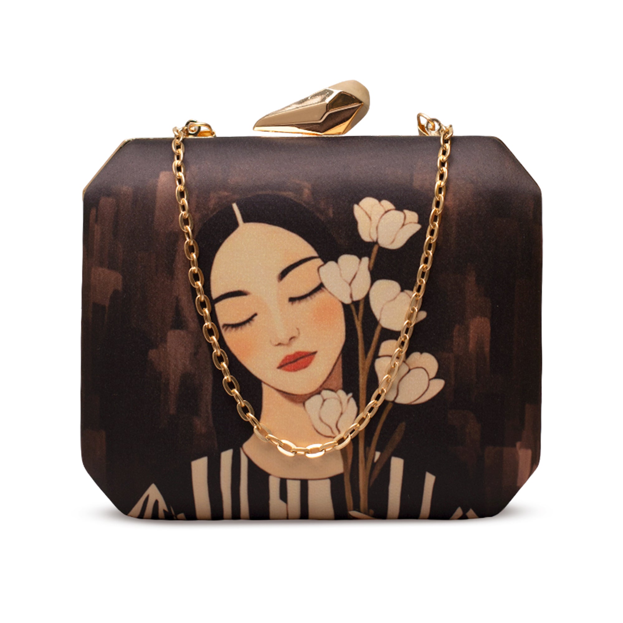 Artklim Girl With Flowers Printed Clutch