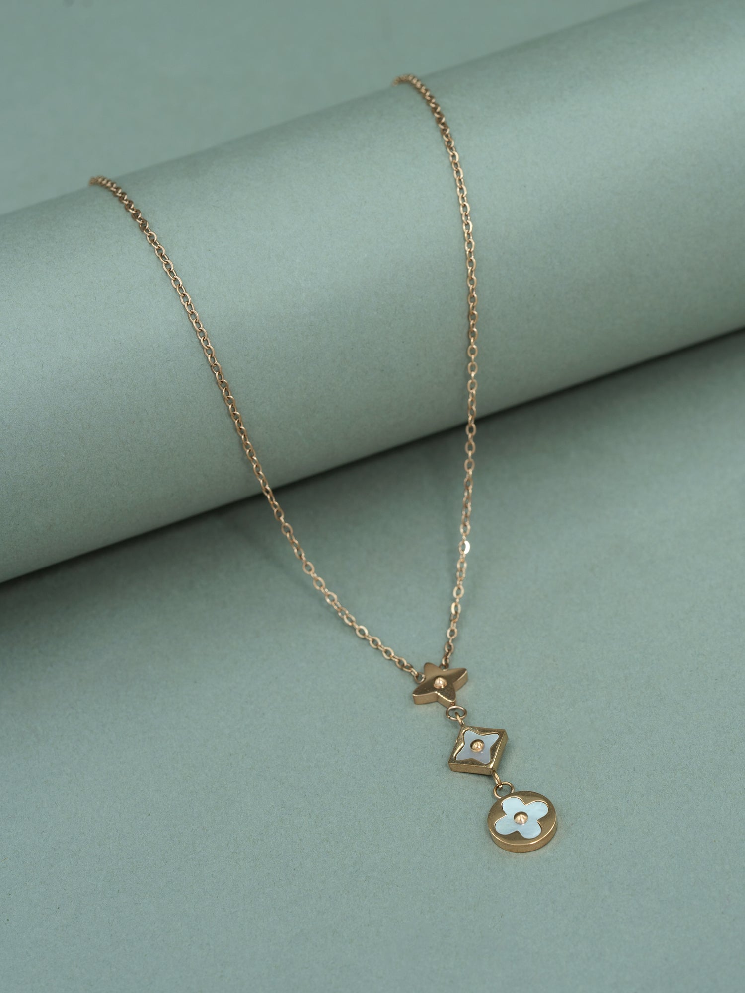 Artklim Gold Plated Trio Charm Anti-Tarnish Necklace