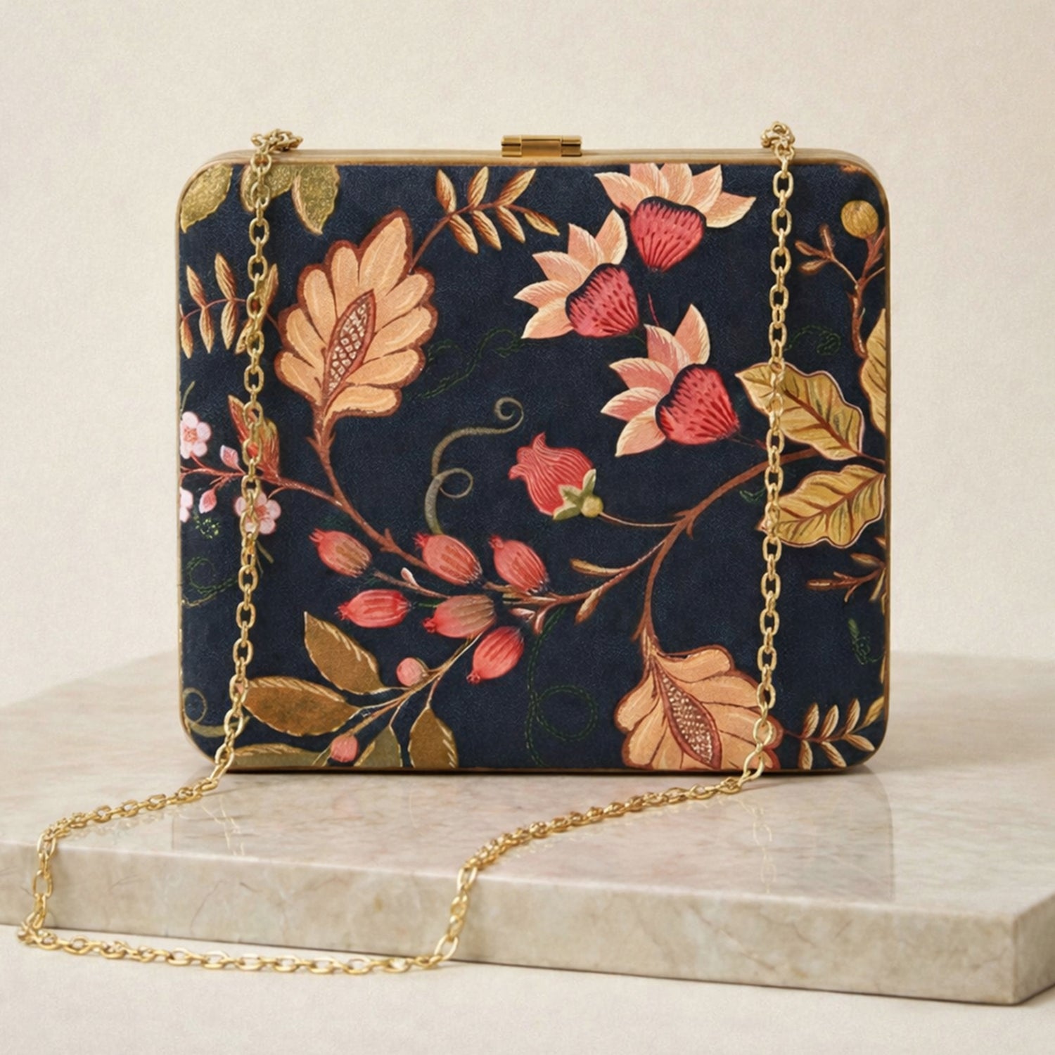 Peach Flower Printed MDF Clutch
