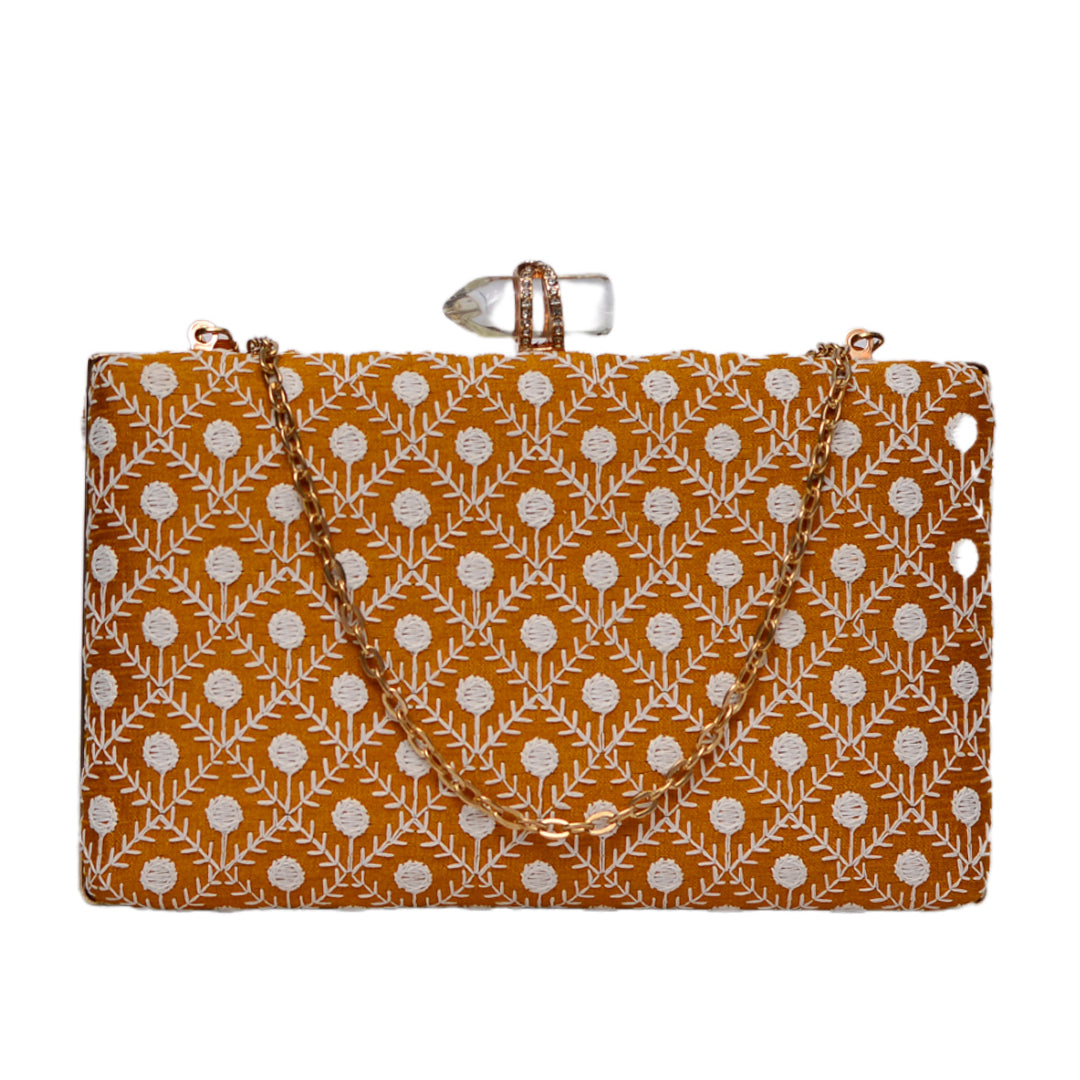 Artklim Rust Box Shaped Clutch With Golden String