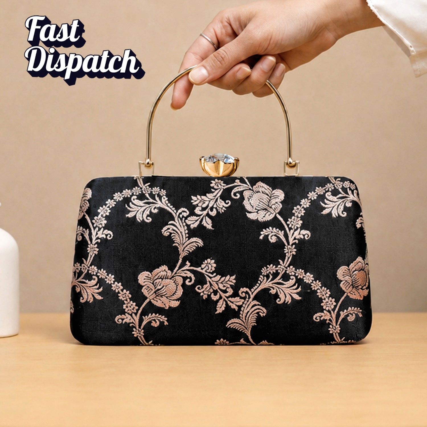 Artklim Midnight Blue Floral Embroidered Clutch Bag