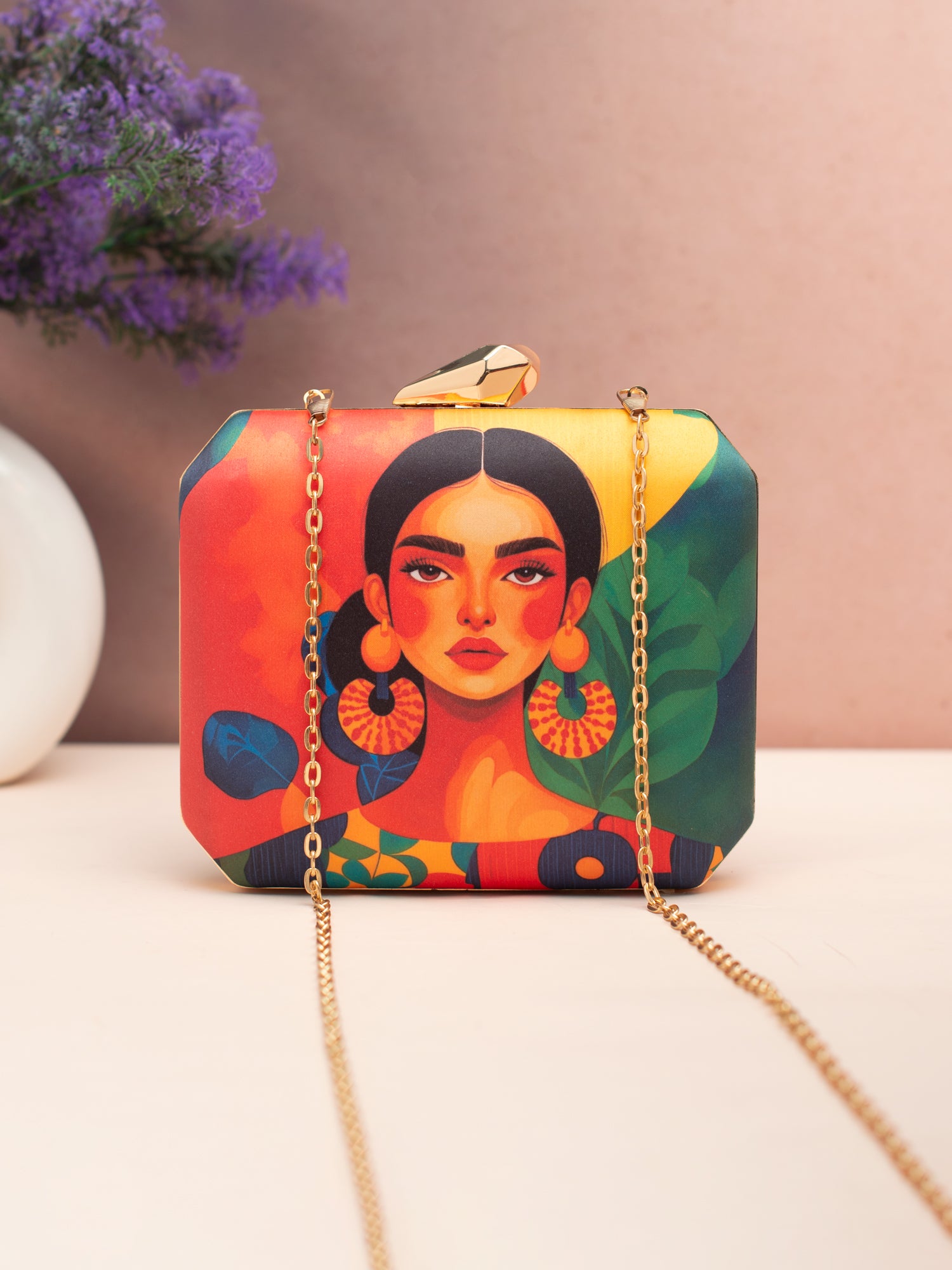 Multipattern Women Portrait Printed Clutch