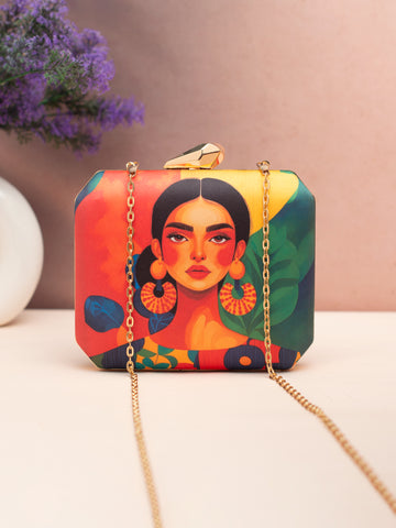 Multipattern Women Portrait Printed Clutch