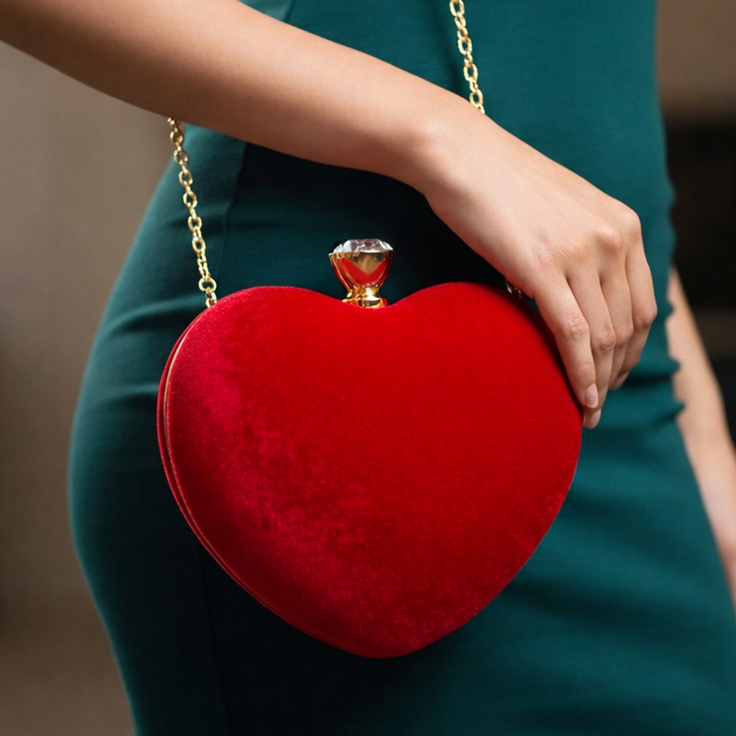Red Velvet Fabric Heart Shape Clutch