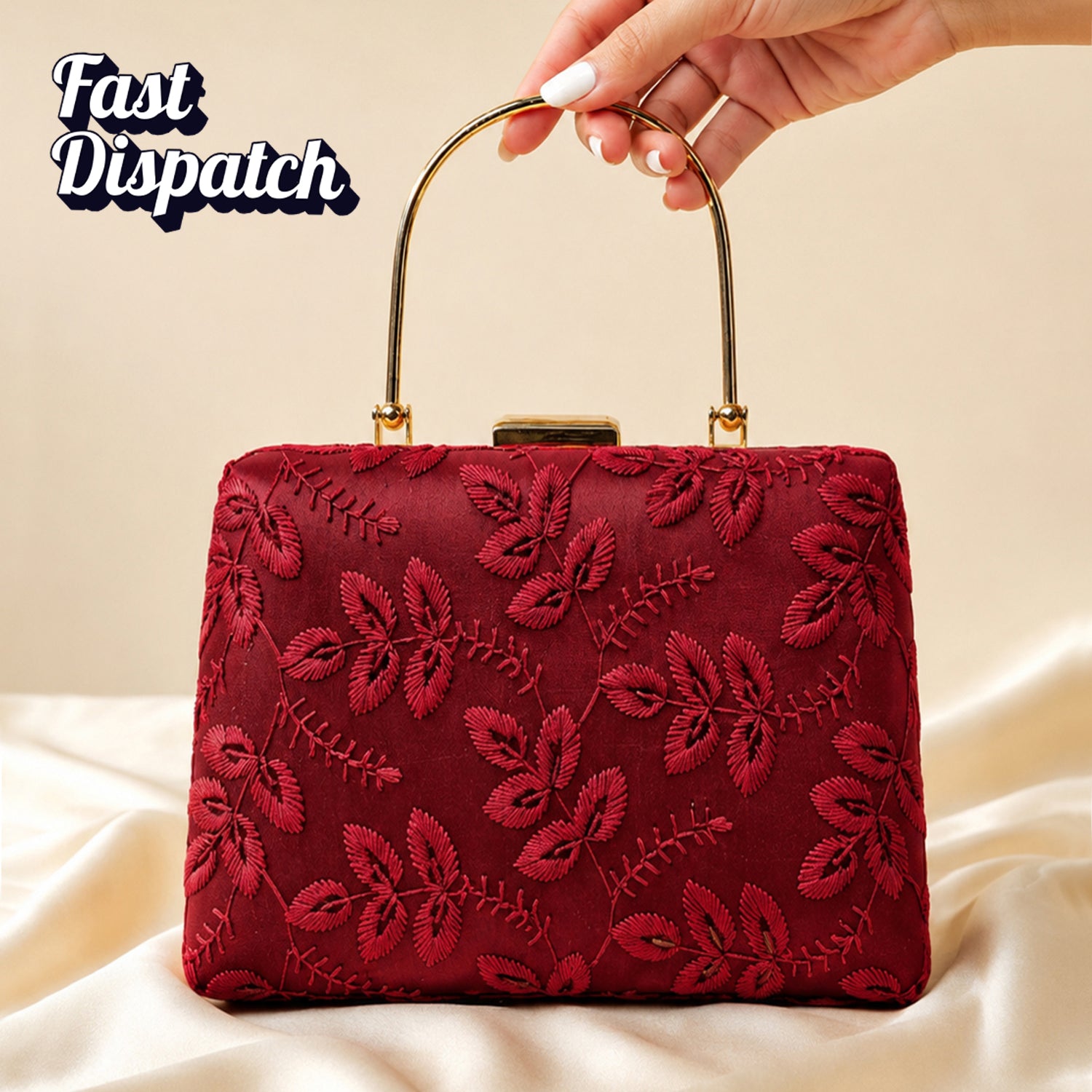 Artklim Maroon Floral Embroidered Clutch