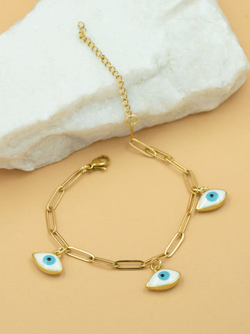 Artklim Gold Plated Anti Tarnish White Evil Eye Chain Bracelet