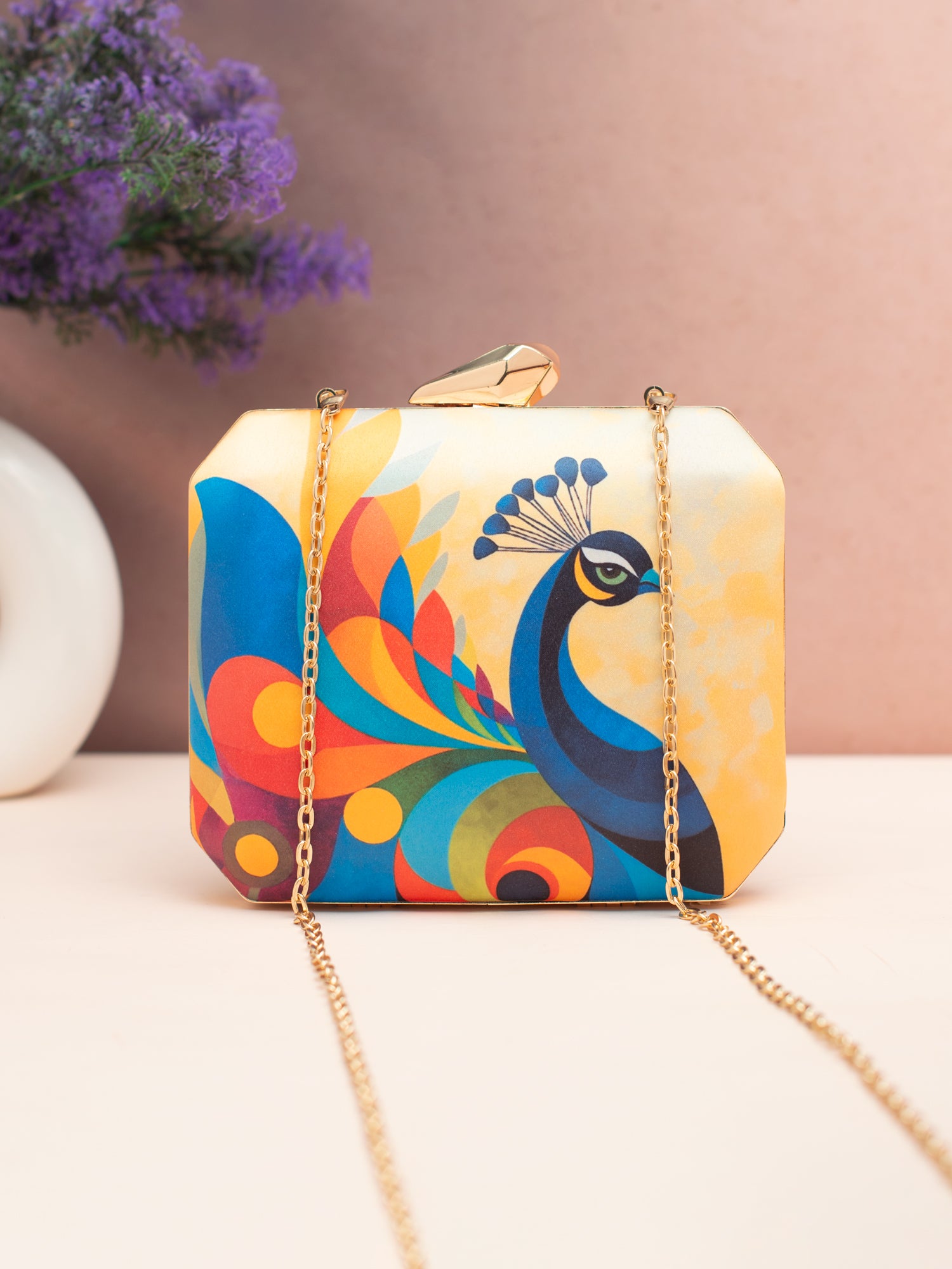 Peacock Prism Printed Clutch