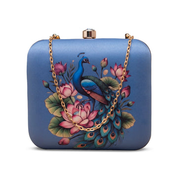 Artklim Blue Peacock Printed Clutch