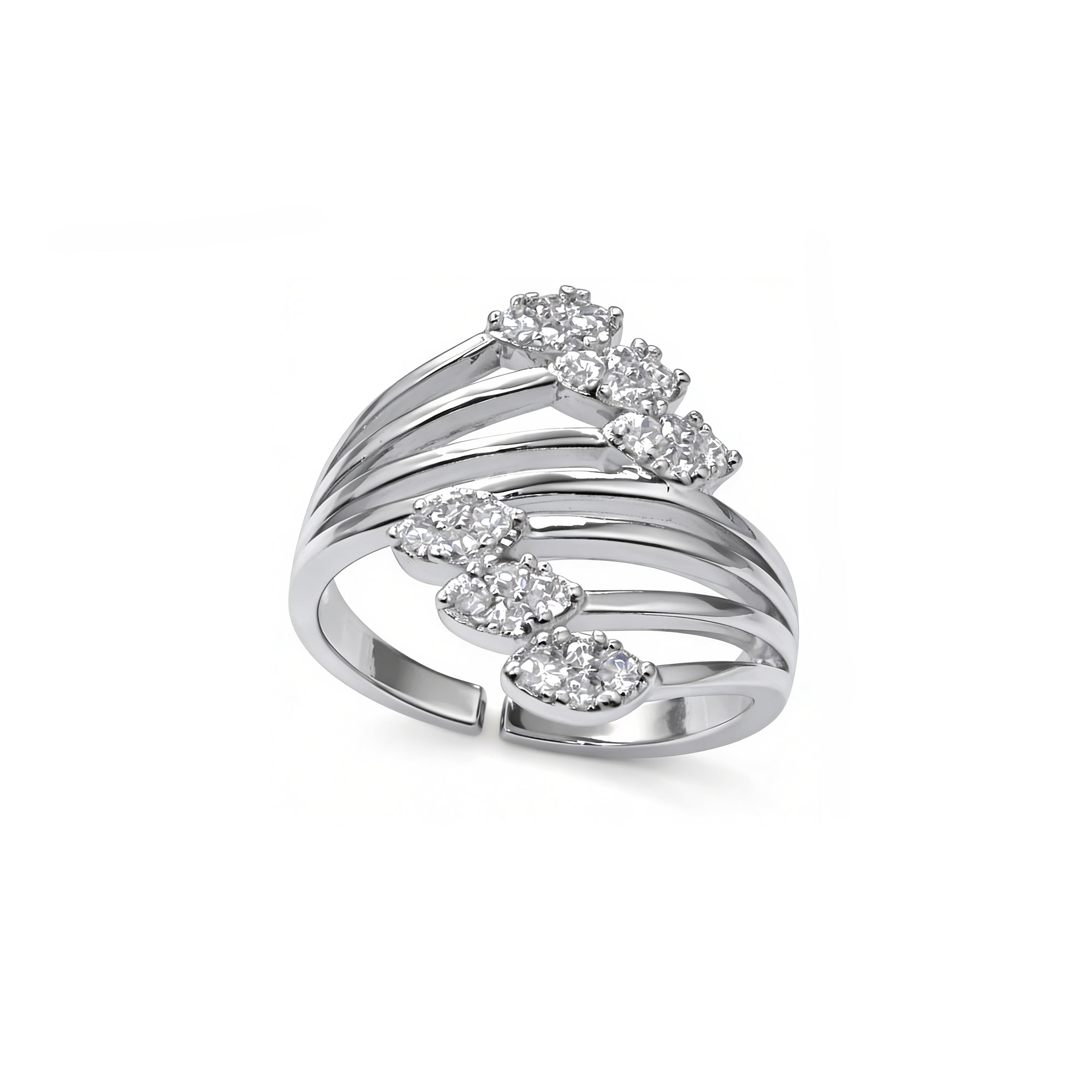 Artklim Silver Plated Crystal Curve Design Anti-Tarnish Ring