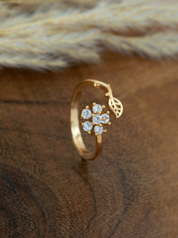 Artklim Gold-Plated Floral with Sparkling Anti Tarnish Ring