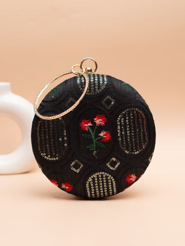Artklim Black with Red Floral & Sequin Patterns