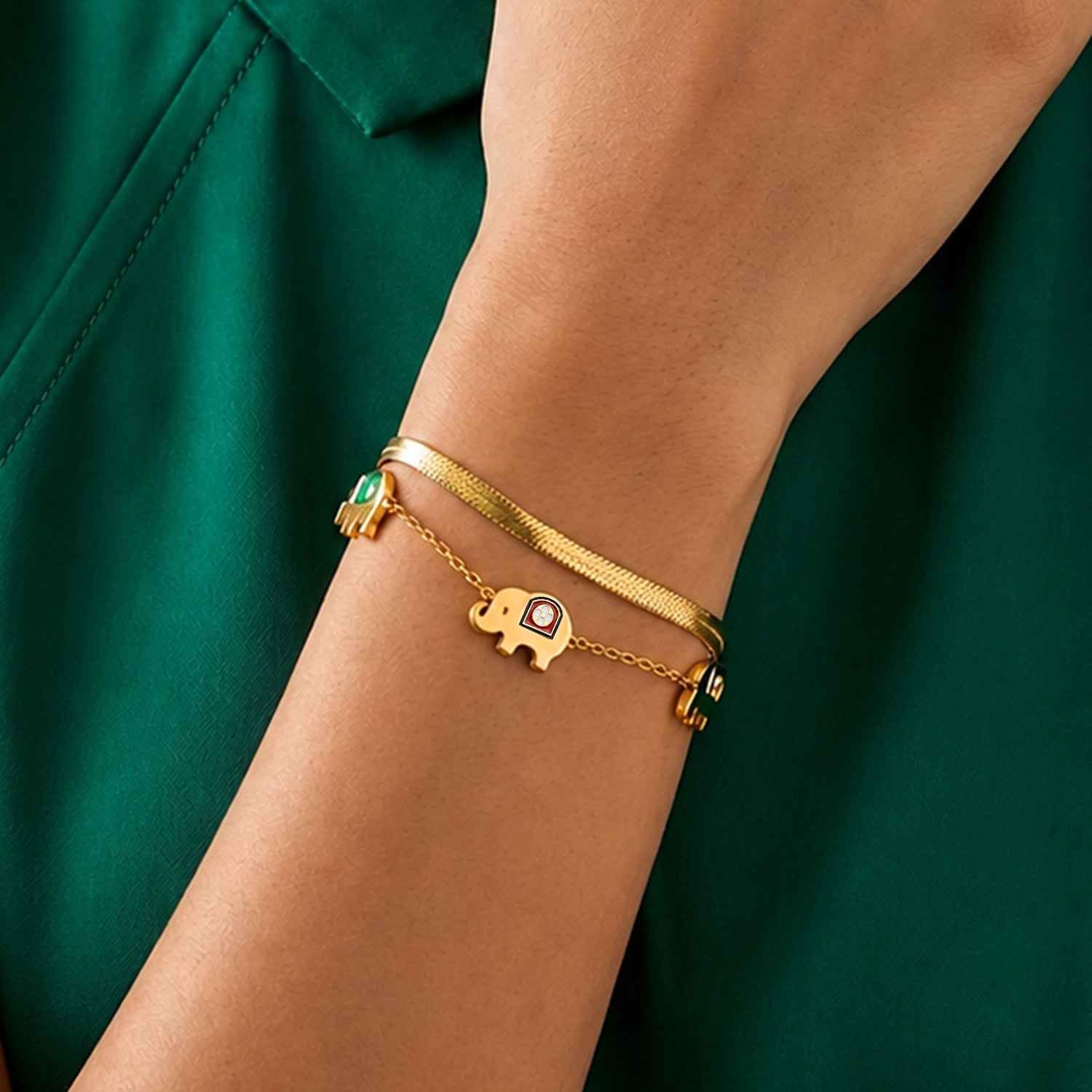 Artklim Triple Row Crystal Chain Gold Bracelet Anti-tarnish