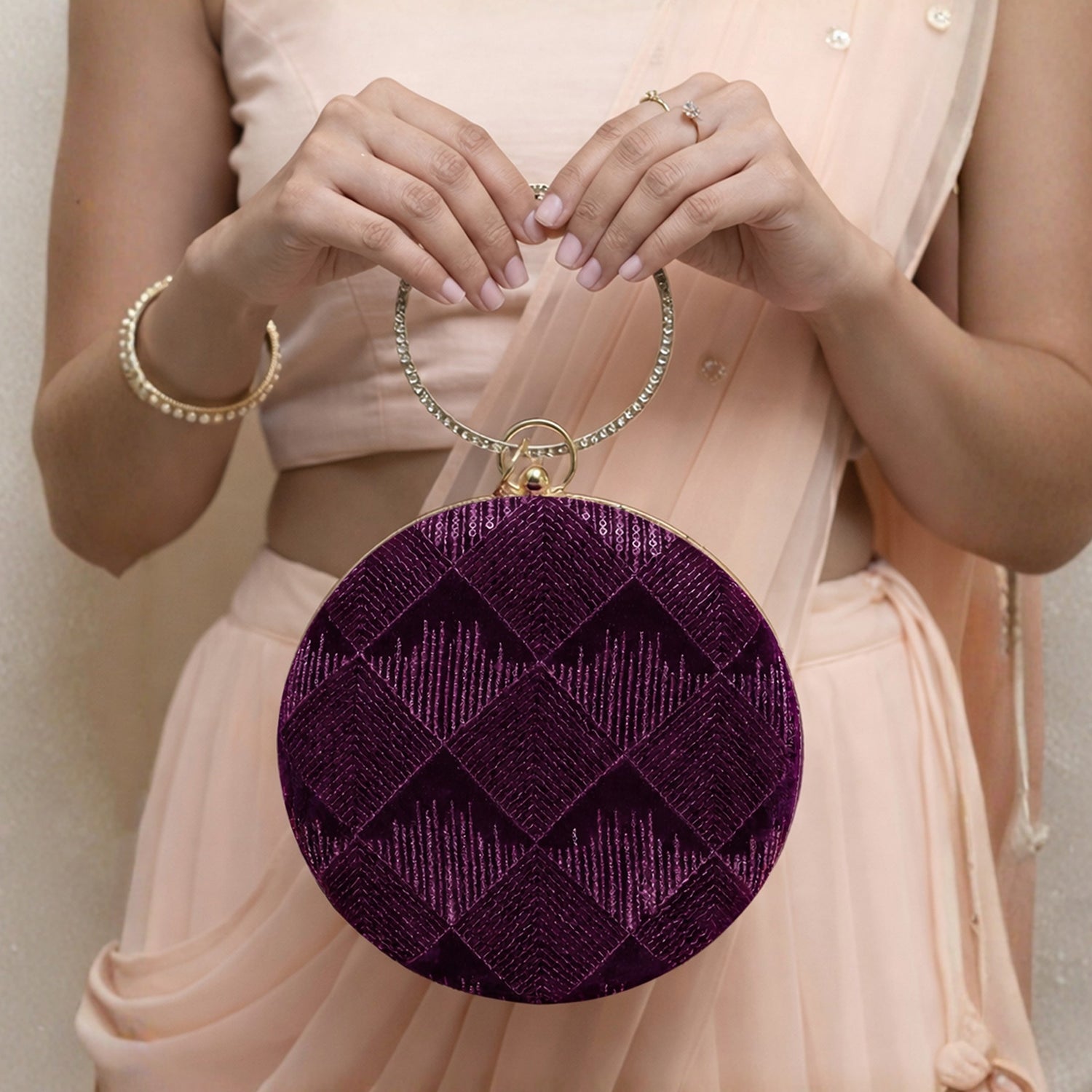 Wine Sequins Round Party Clutch