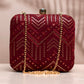 Maroon Zigzag Sequins Embroidery Clutch