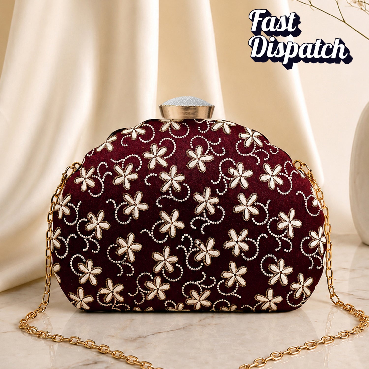 Artklim Velvet Floral Embroidered Designer Clutch