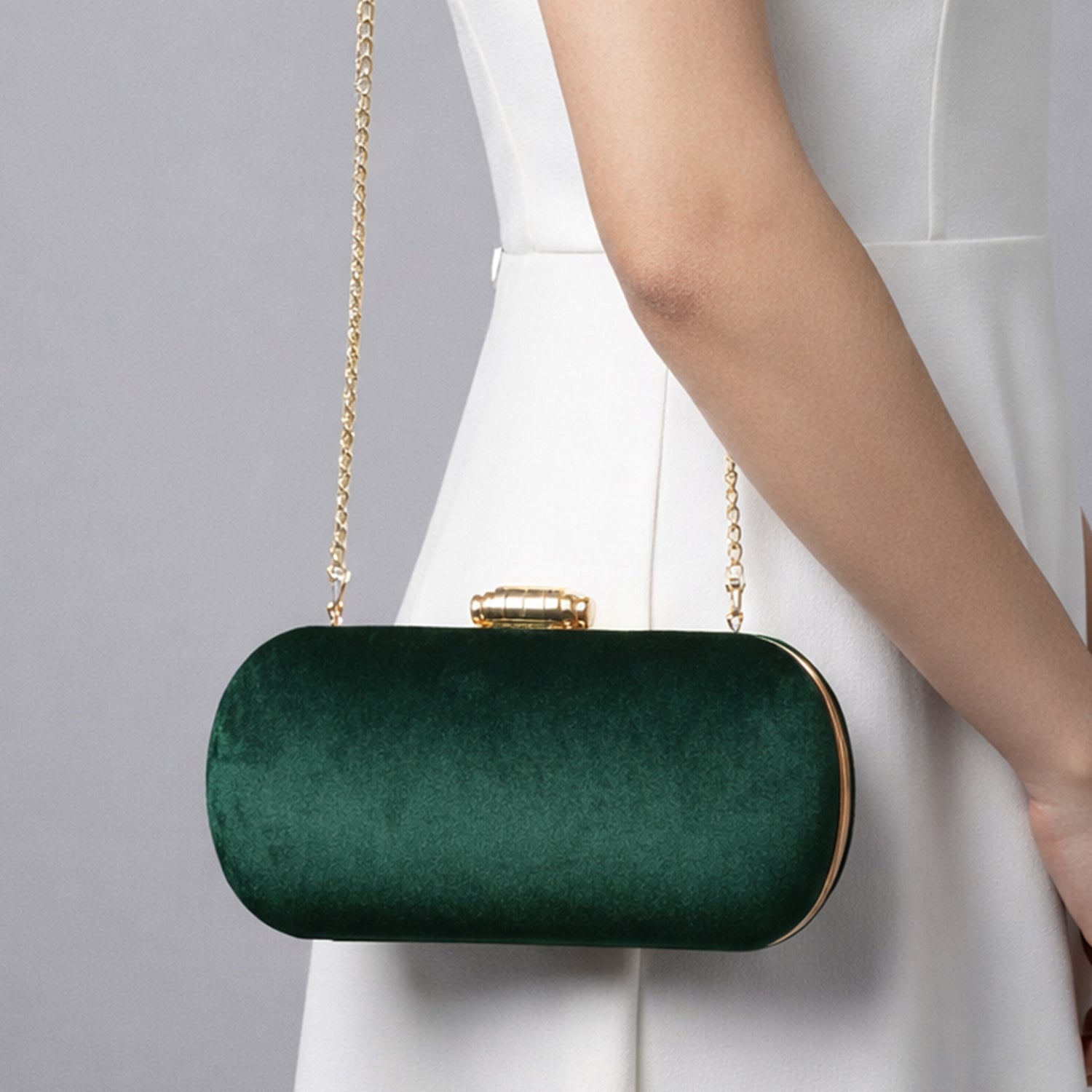 Artklim Dark Green Base Plain Velvet Fabric Clutch