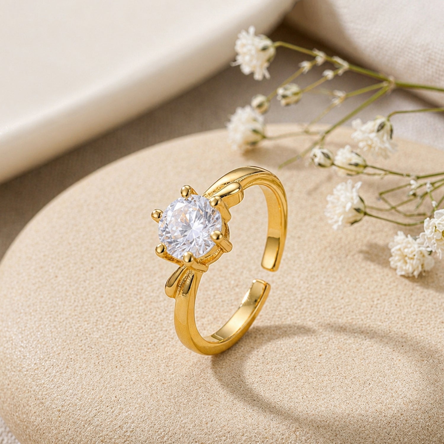 Artklim Gold Classic Solitaire Adjustable Anti-Tarnish Ring