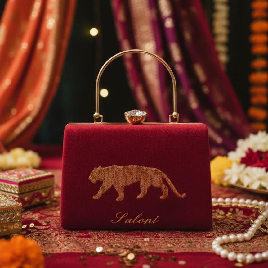 Artklim Tiger Embroidery Name Customized Clutch