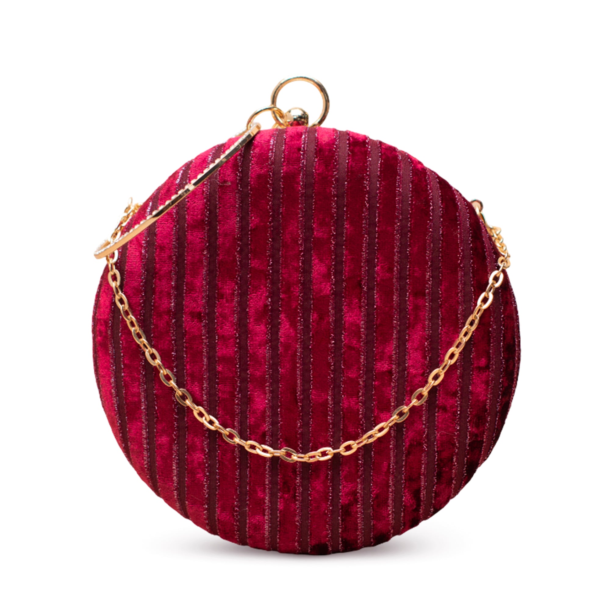 Artklim Crimson Luxe Velvet Stripe Embroidery Clutch