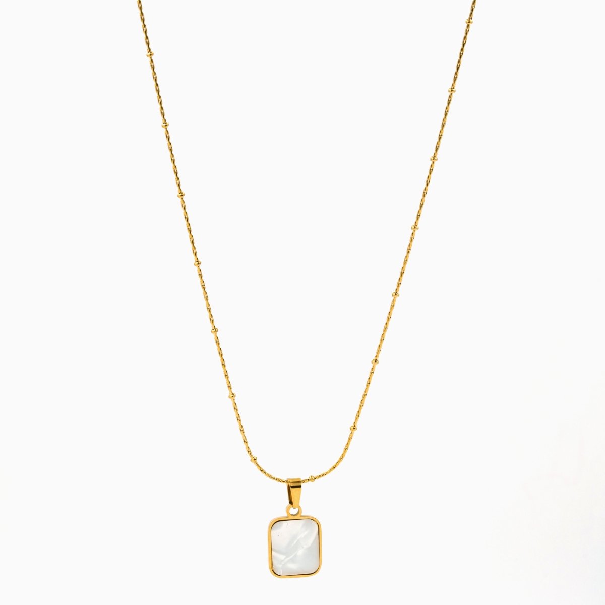 Artklim Gold Plated Square Shaped White MOP Pendant Necklace
