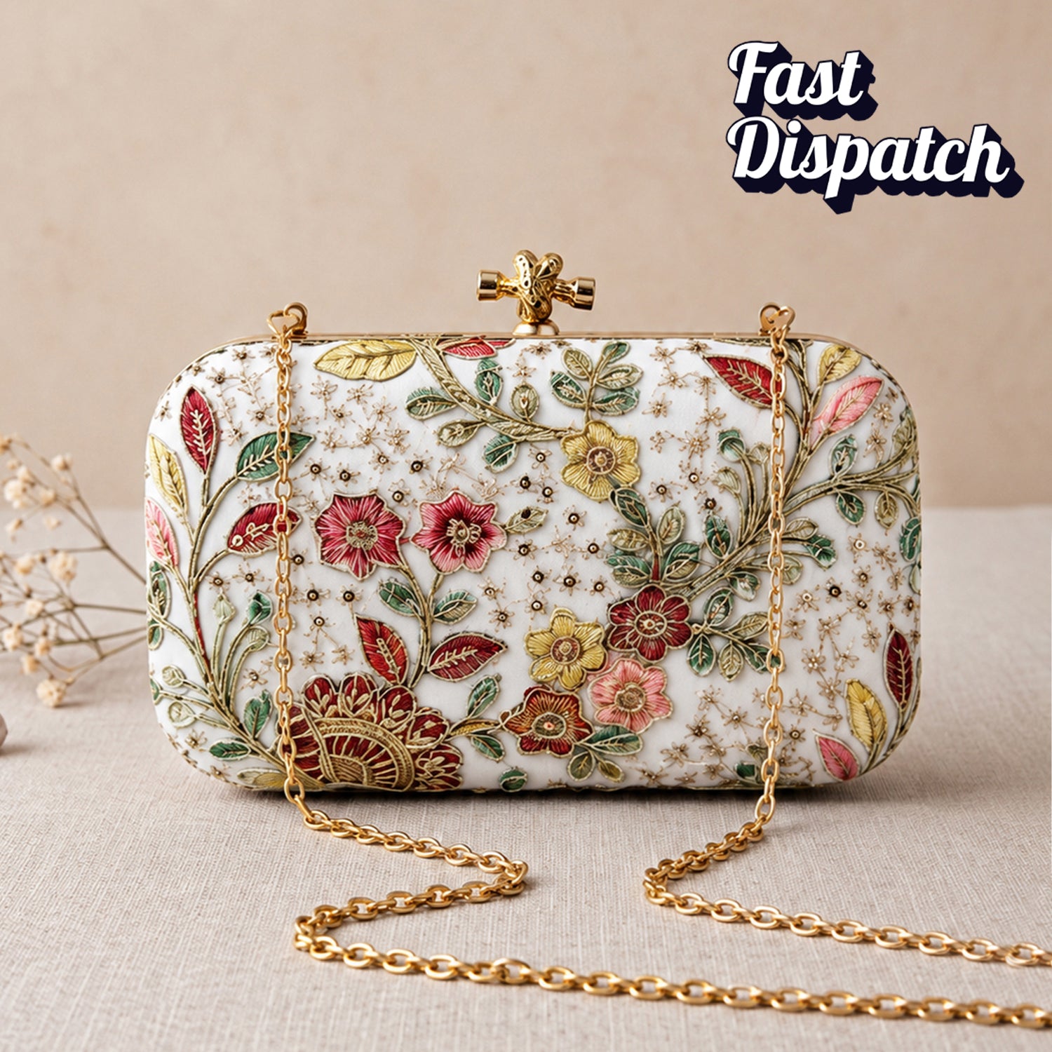 Artklim Elegant Floral Embroidered Clutch