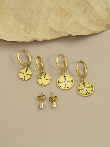 Artklim Gold-Plated Lucky Leaf Earrings Set of 3