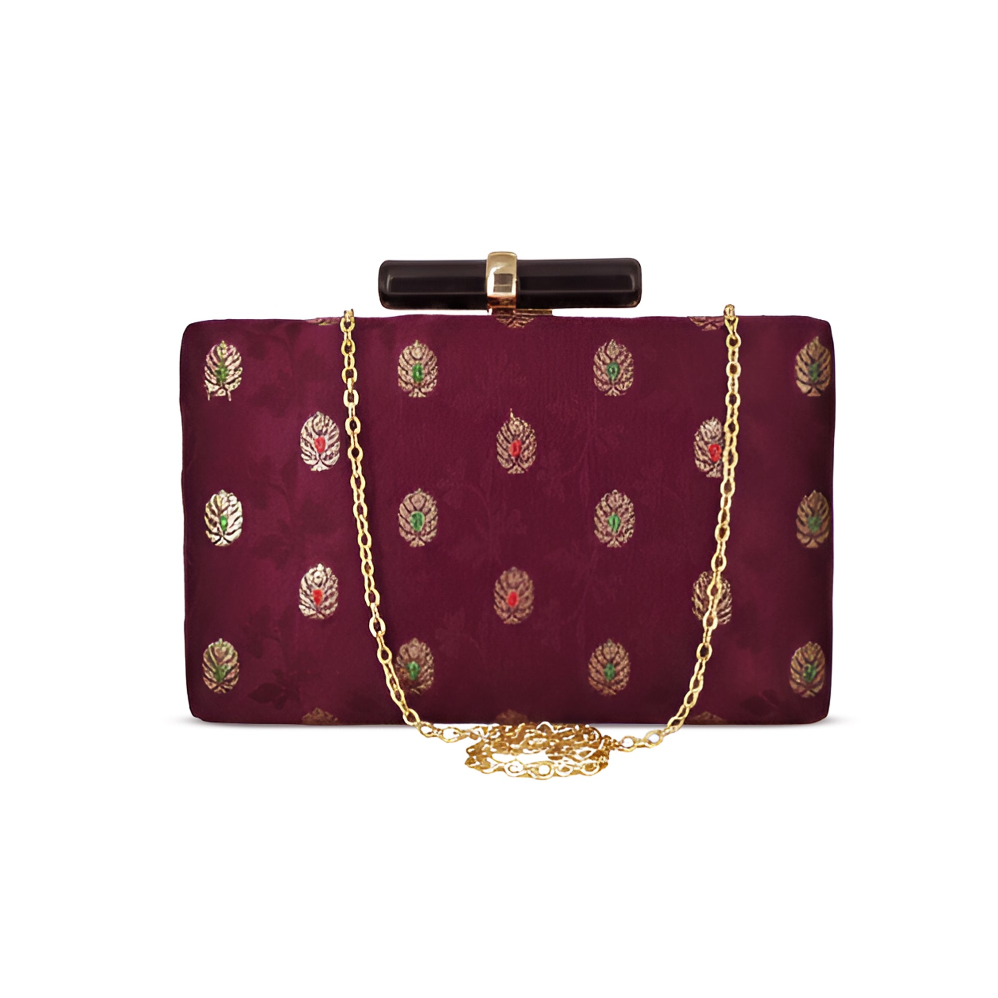 Artklim Maroon Floral Ethnic Embroidered Clutch