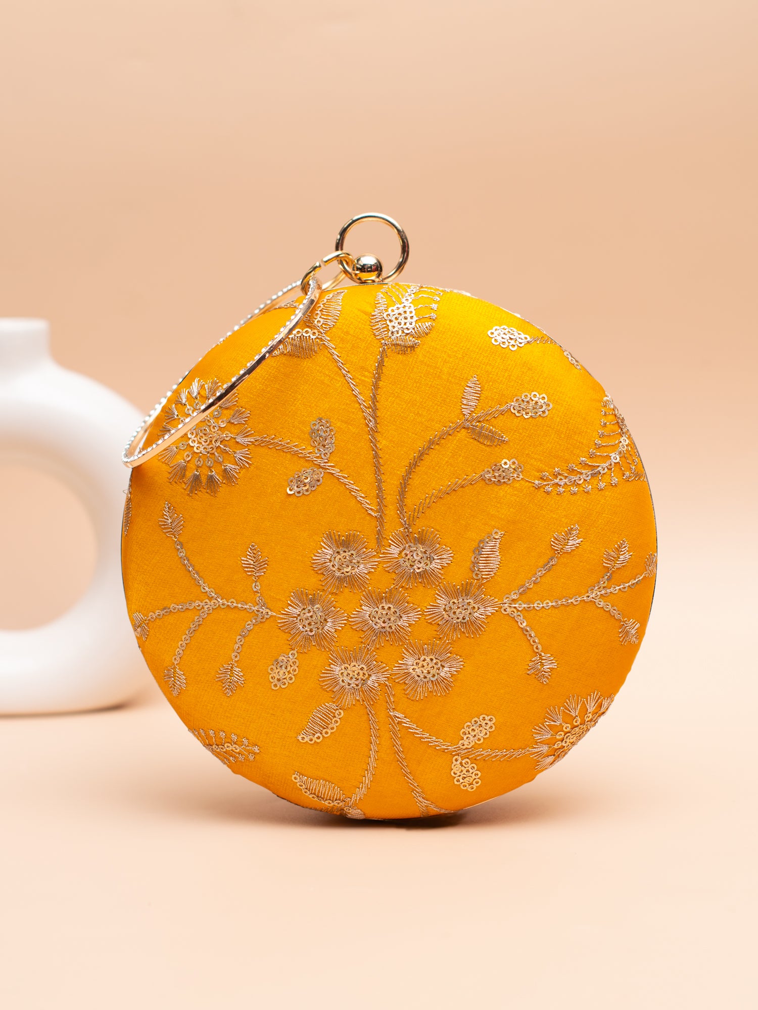 Artklim Mustard Yellow with Floral Zari Embroidery