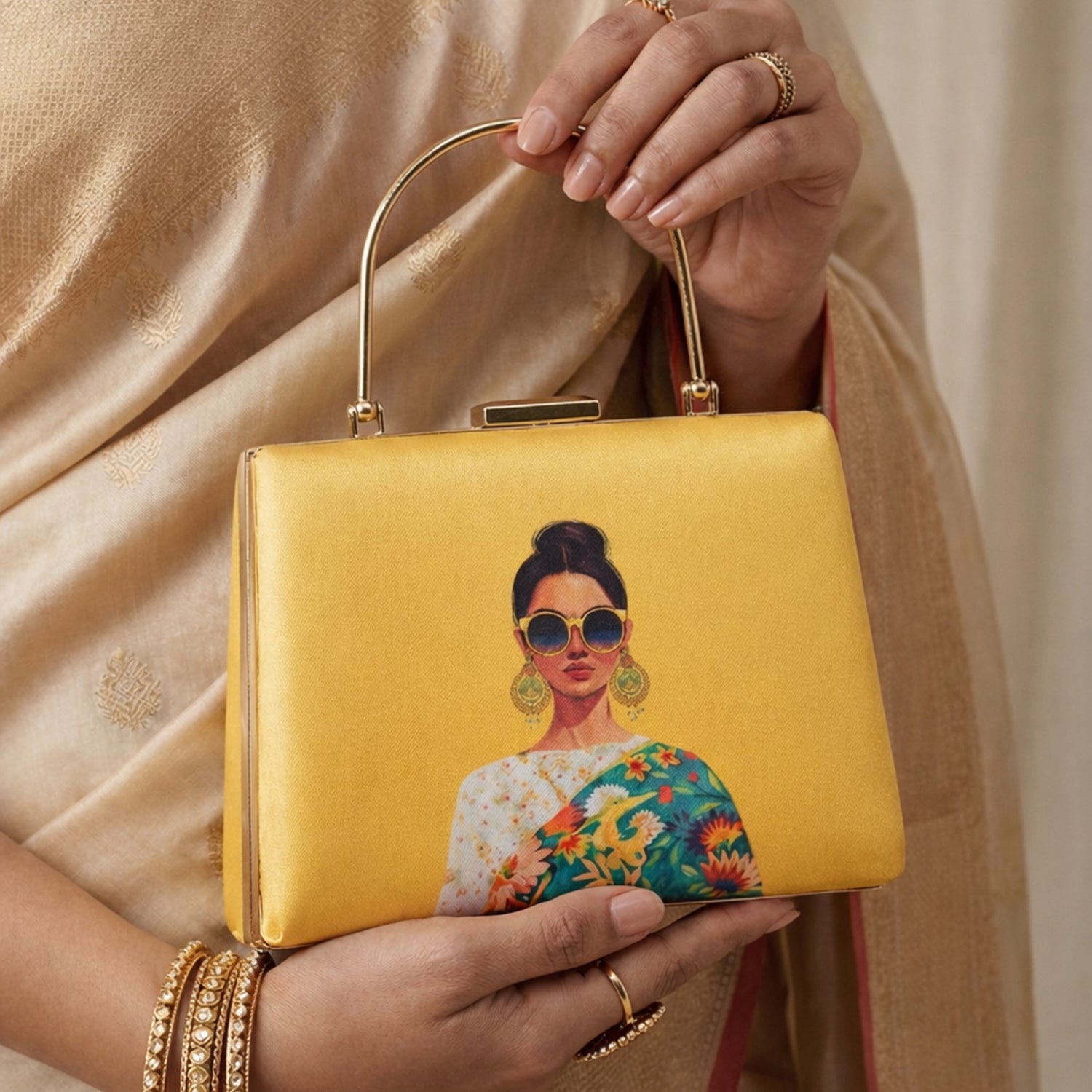 Artklim Yellow Based Classy Women Printed Clutch