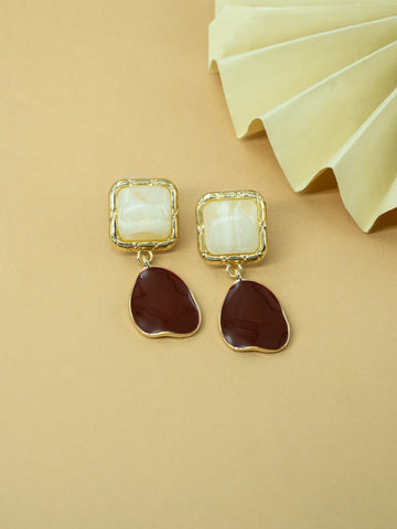 Artklim Brown Stone Dual Drop Anti Tarnish Earrings