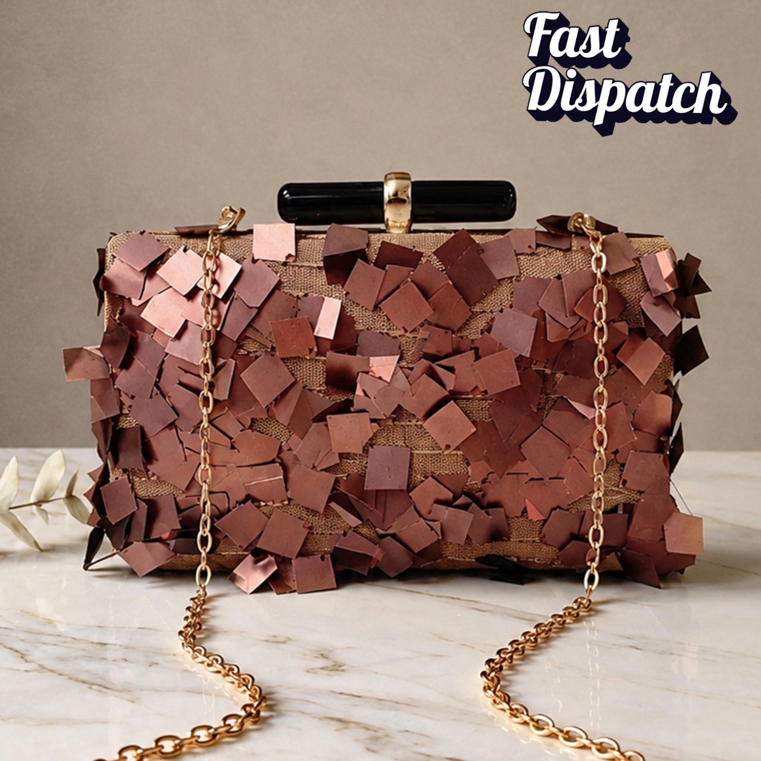 Artklim Brown Sequins Clutch