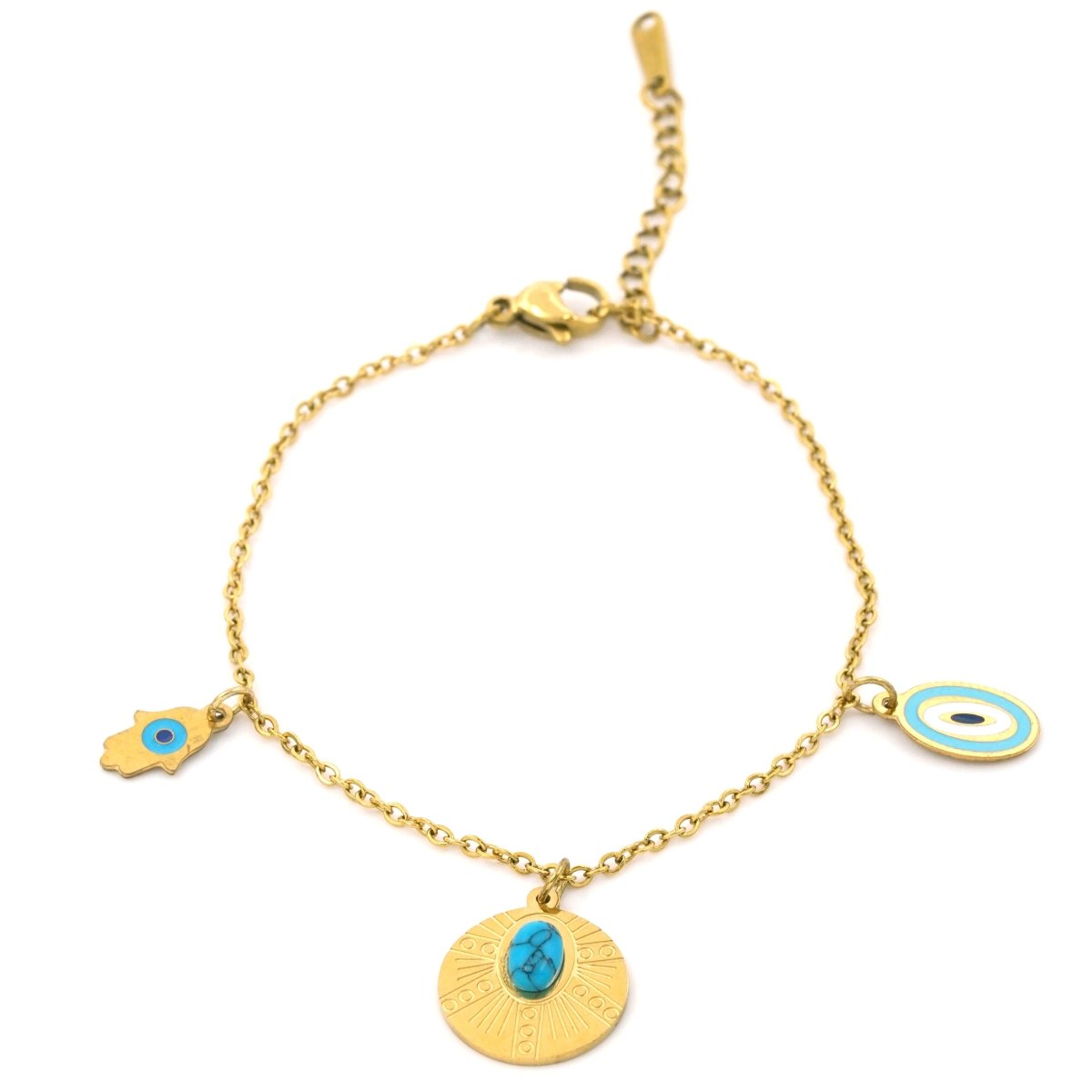 Artklim Gold Plated Hamsa Evil Eye Charms Bracelet