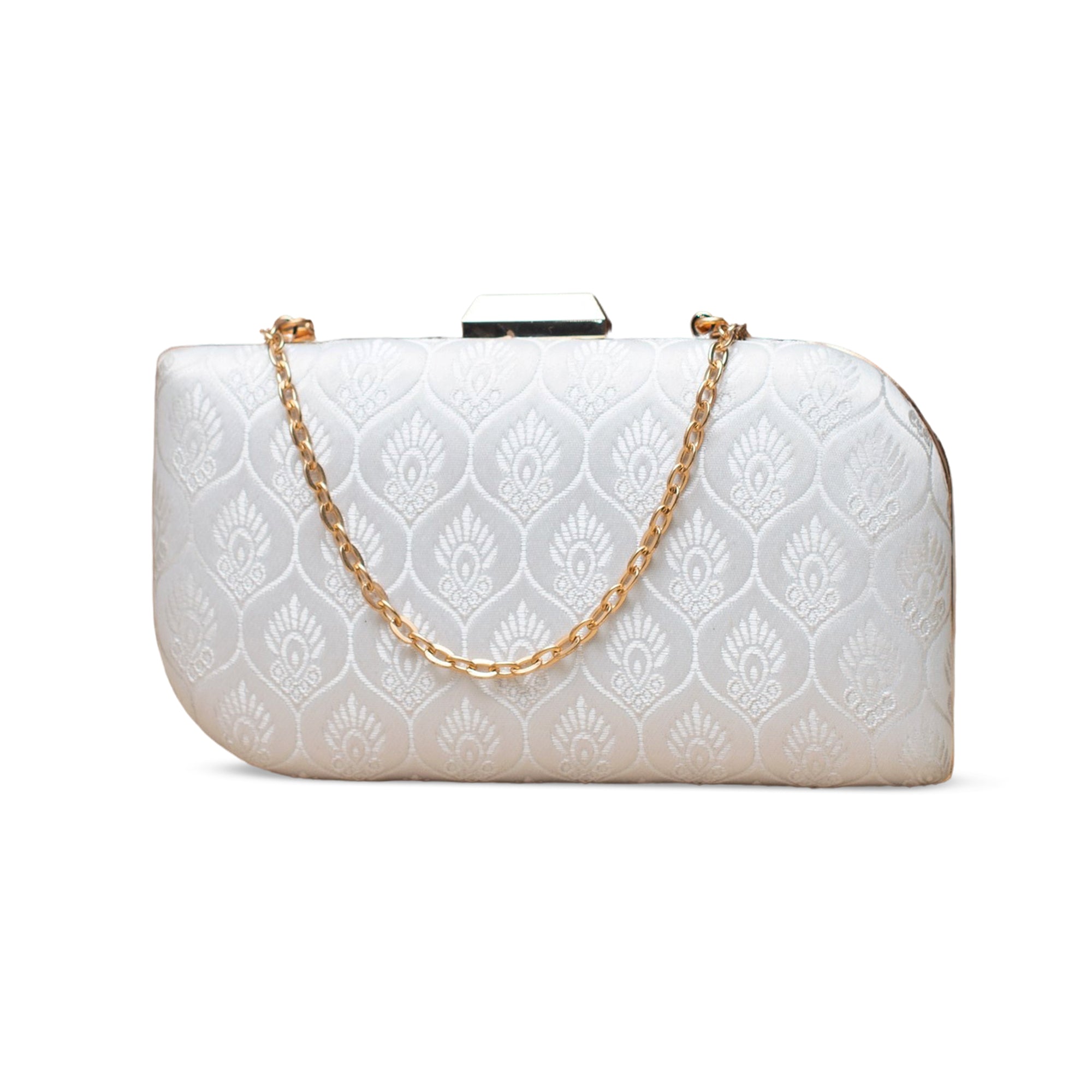 Artklim Ivory Lotus Embossed Embroidered Clutch