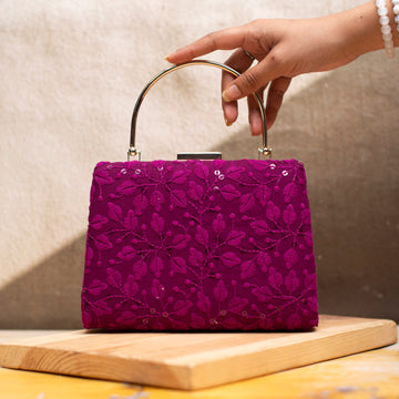 Purple Chikankari Embroidery Clutch